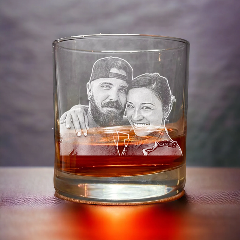 Custom Photo Engraved Whiskey Glass with Laser Etched Bourbon Glasses 