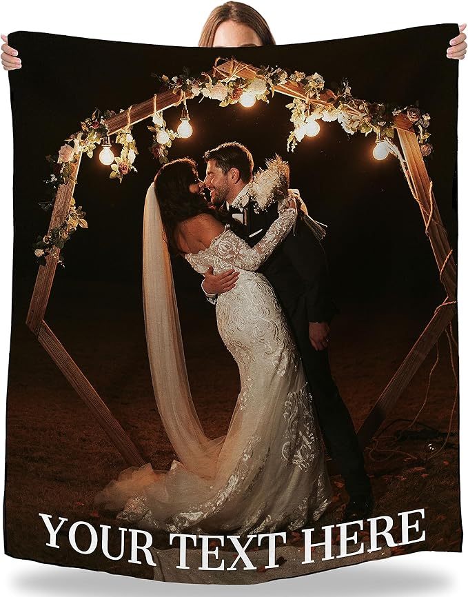 Custom Blanket with Photos and Text Personalized Wedding Pictures Throw Blankets Gifts for Couple