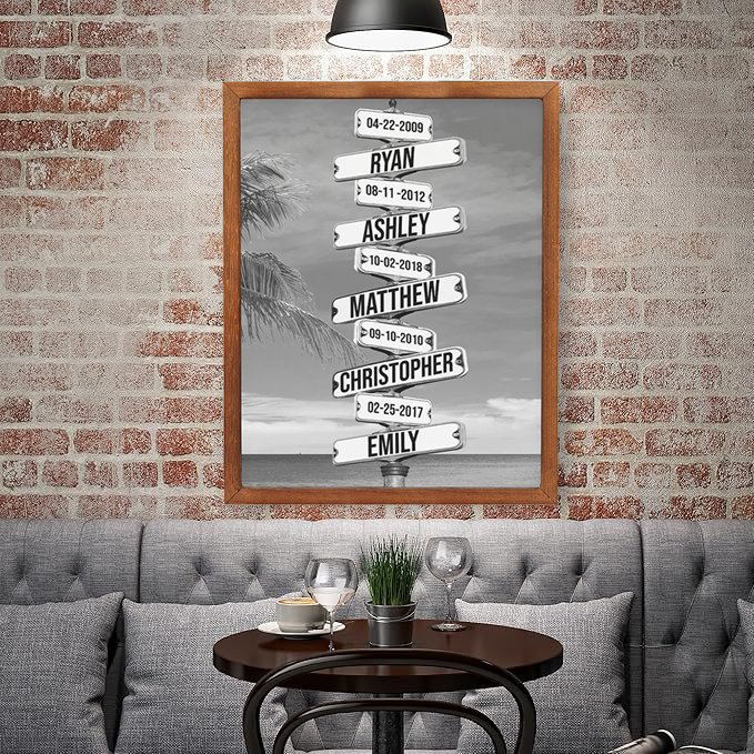 Personalized Family Names & Date of Birth Vintage Street Sign Canvas Custom Multi-Name for Family (with frame)