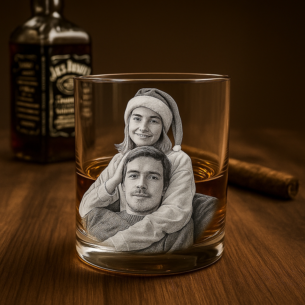 Custom Photo Etched Whiskey Glasses Engrave Your Photo and Handwriting Message on Rock Glass Christmas Gifts