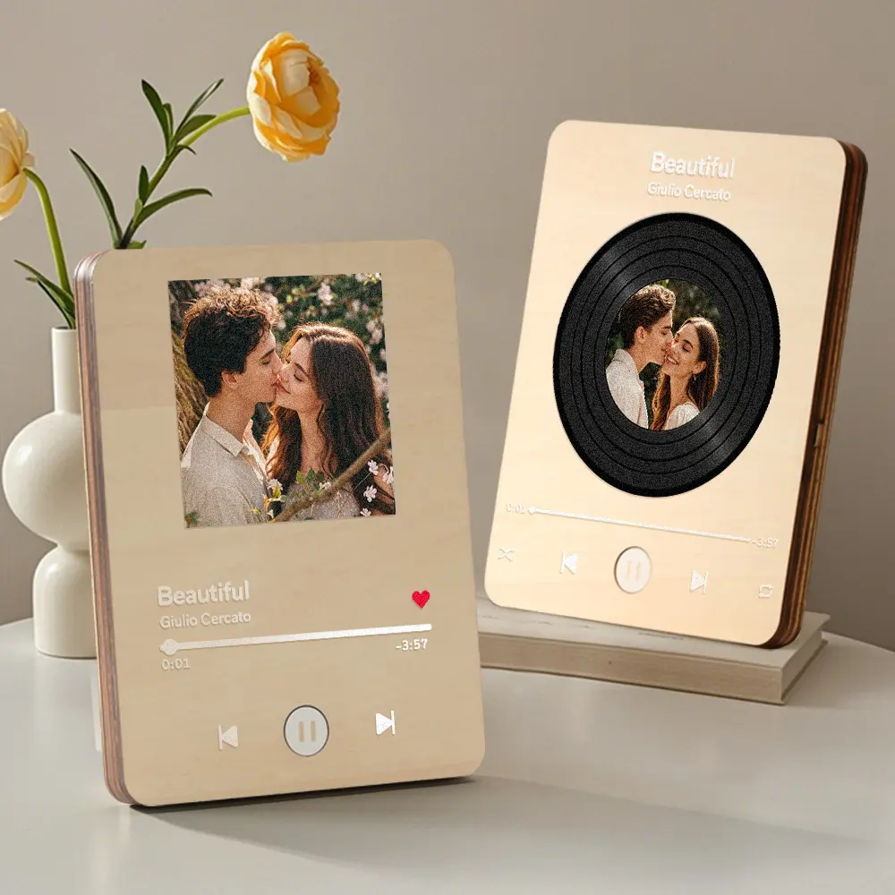 Personalized Photo and Song Wooden Frame Music Record Player Can Play Whole Song Wedding Anniversary Gift for Couples
