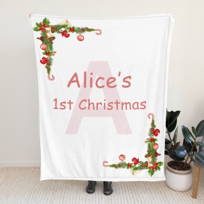 Personalized Baby Blankets Custom Babys First Christmas Blanket with Name Flannel Blanket for Christmas