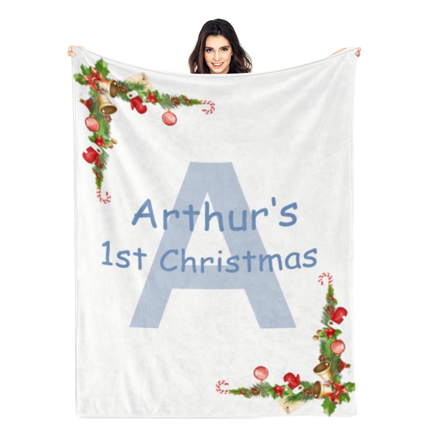 Personalized Baby Blankets Custom Babys First Christmas Blanket with Name Flannel Blanket for Christmas
