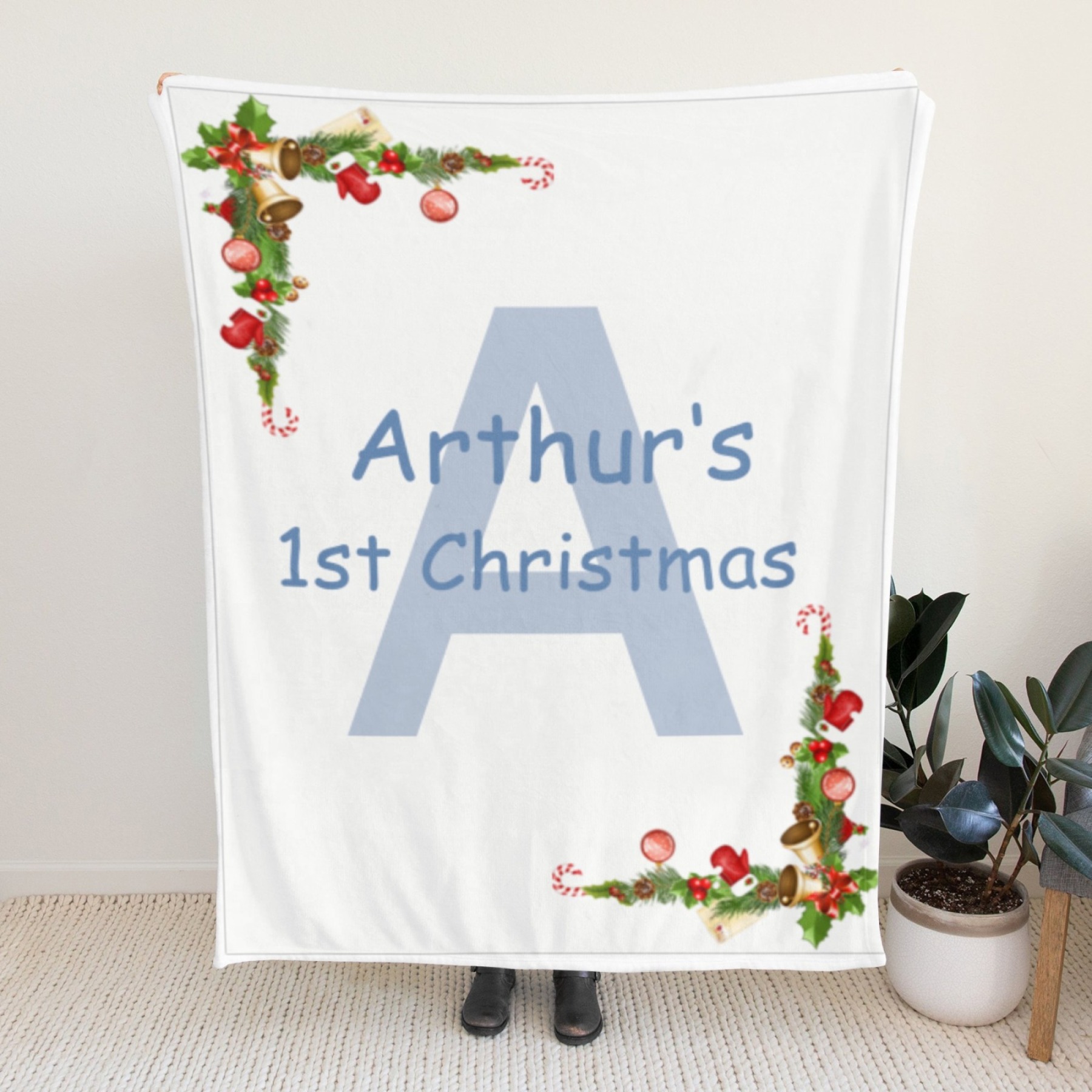 Personalized Baby Blankets Custom Babys First Christmas Blanket with Name Flannel Blanket for Christmas