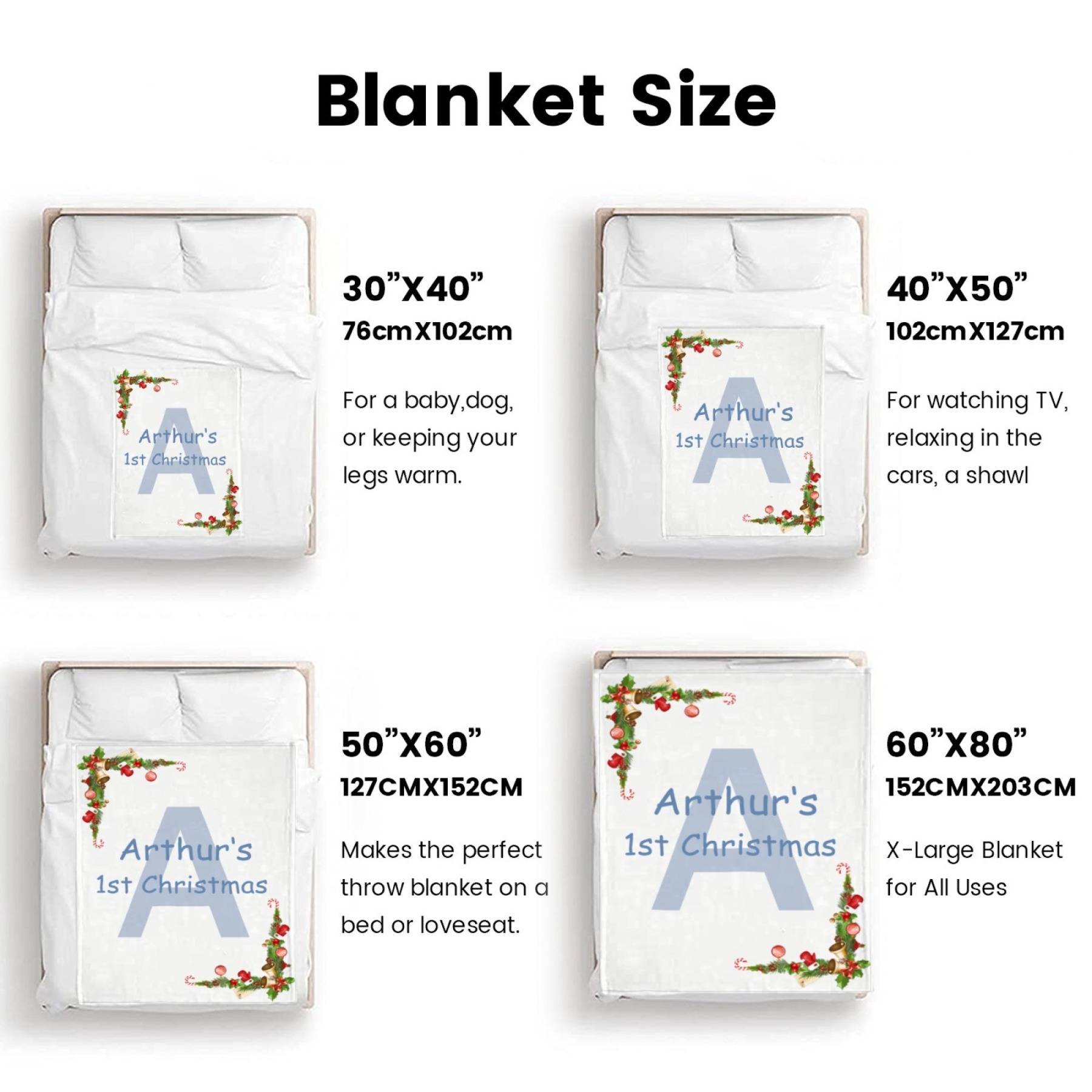 Personalized Baby Blankets Custom Babys First Christmas Blanket with Name Flannel Blanket for Christmas