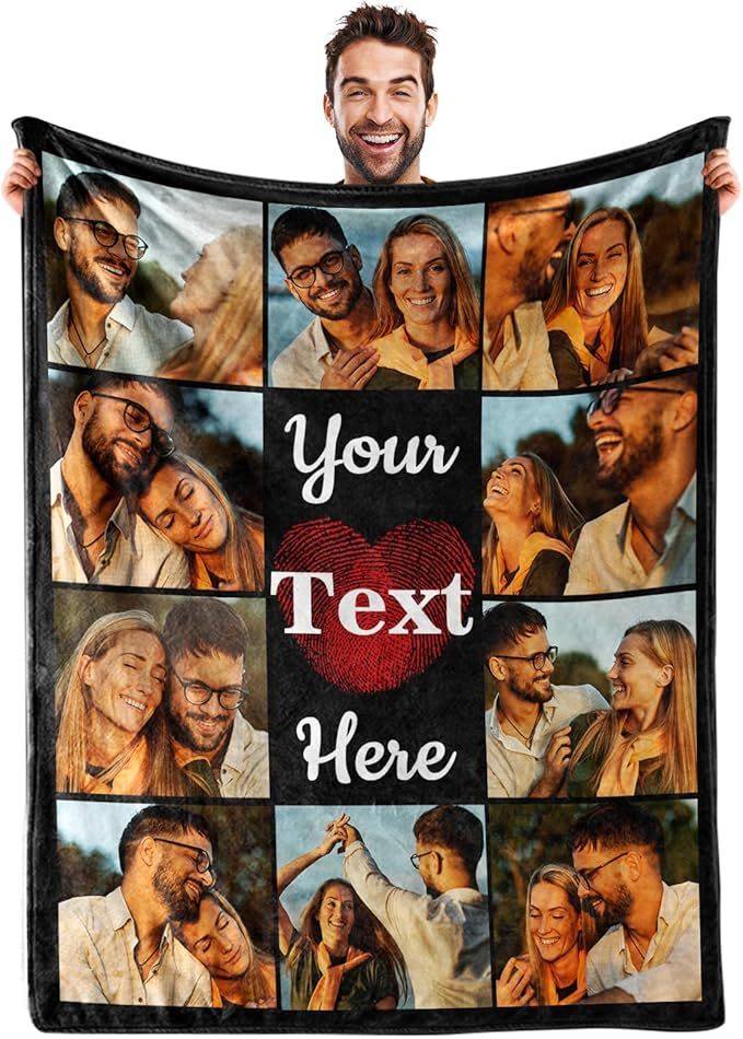 Custom Photos Collage Blanket Personalized Throw Blanket with Photos Text Gift for Family Couple
