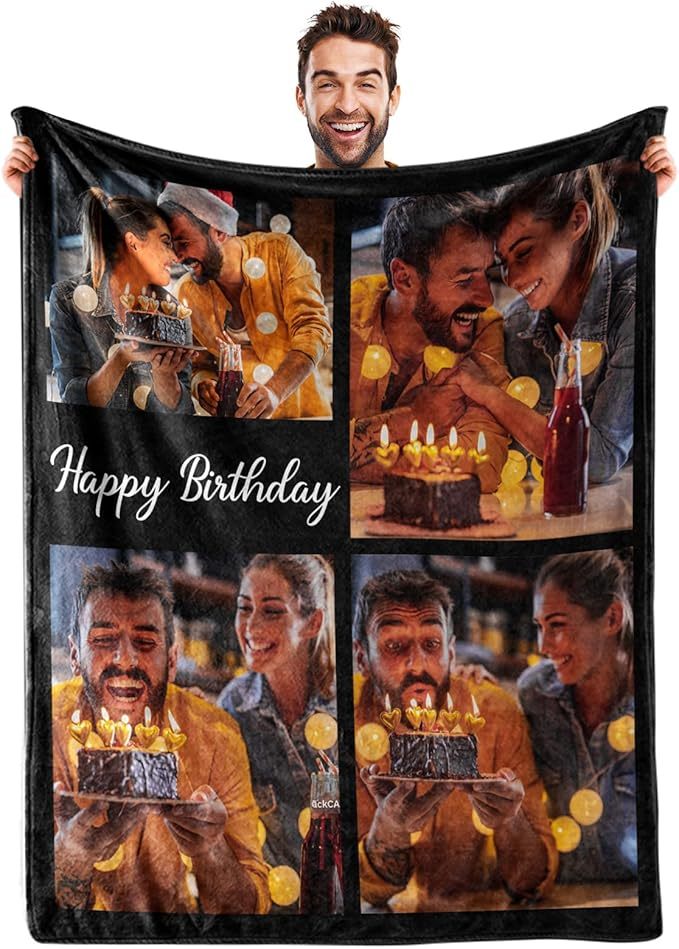 Custom Photos Collage Blanket Personalized Throw Blanket with Photos Text Gift for Family Couple