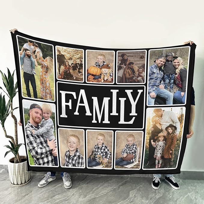 Custom Photos Collage Blanket Personalized Throw Blanket with Photos Text Gift for Family Couple