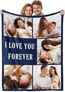 Custom Photos Collage Blanket Personalized Throw Blanket with Photos Text Gift for Family Couple