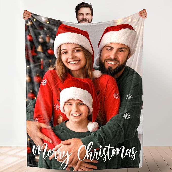 Custom Christmas Blanket with Collage Picture Personalized Merry Christmas Throws Blankets Customized Memorial Gifts
