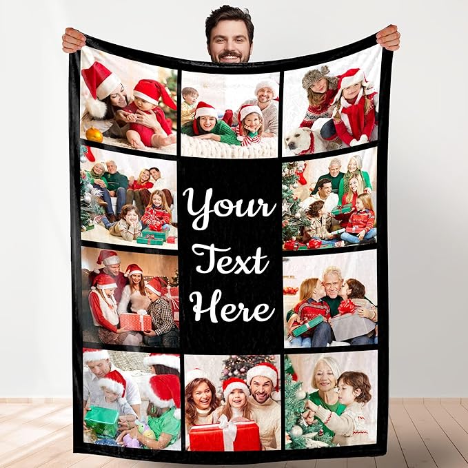 Custom Christmas Blanket with Collage Picture Personalized Merry Chris