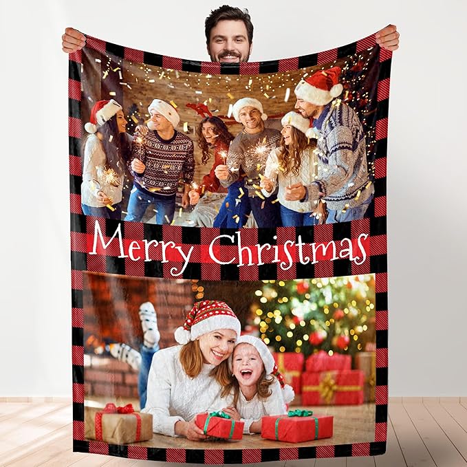 Custom Christmas Blanket with Collage Picture Personalized Merry Chris