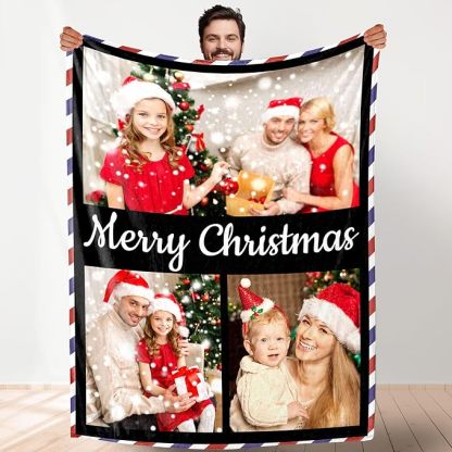 Custom Christmas Blanket with Collage Picture Personalized Merry Christmas Throws Blankets Customized Memorial Gifts