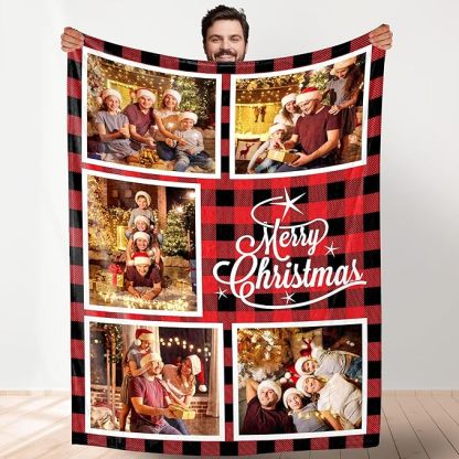 Custom Christmas Blanket with Collage Picture Personalized Merry Christmas Throws Blankets Customized Memorial Gifts
