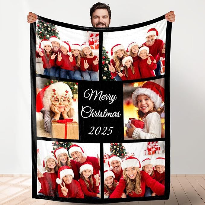 Custom Christmas Blanket with Collage Picture Personalized Merry Christmas Throws Blankets Customized Memorial Gifts