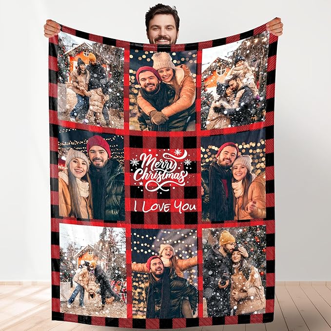 Custom Christmas Blanket with Collage Picture Personalized Merry Chris