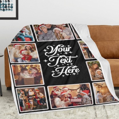 Custom Christmas Blanket with Photos Collage for Family Couple Personalized Pictures Blanket with Text Customized Photo Throw Blanket