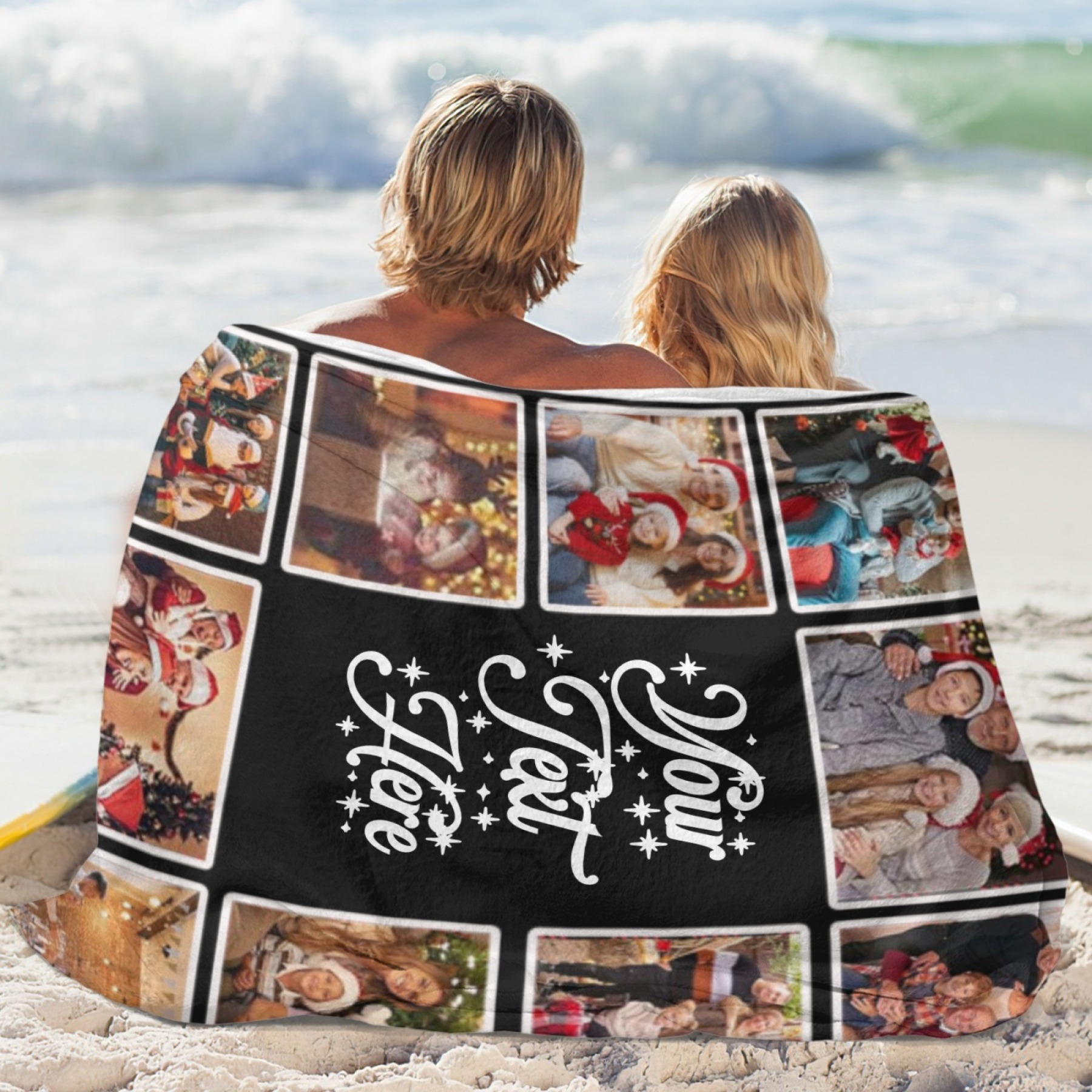 Custom Christmas Blanket with Photos Collage for Family Couple Personalized Pictures Blanket with Text Customized Photo Throw Blanket