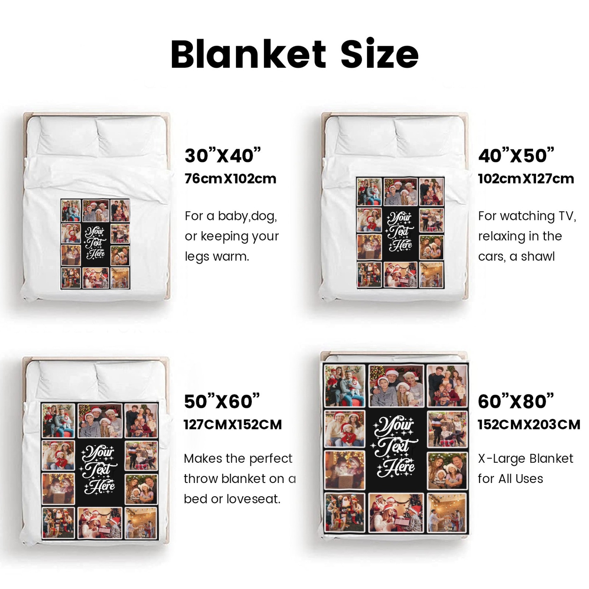 Custom Christmas Blanket with Photos Collage for Family Couple Personalized Pictures Blanket with Text Customized Photo Throw Blanket