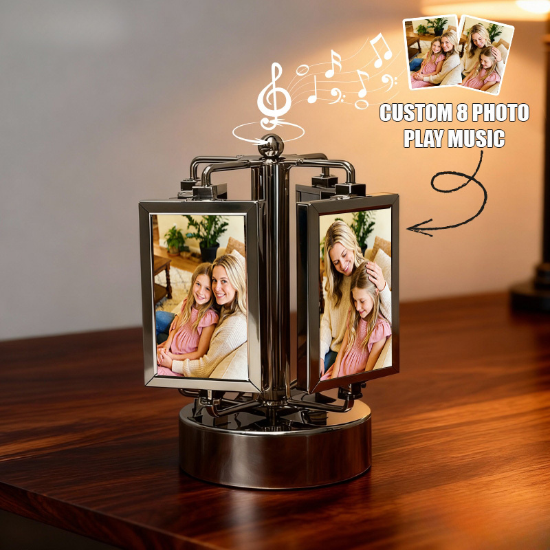 Personalized Collage Photo Rotating Album Custom Whole Song Metal Music Box Mother's Day Gift