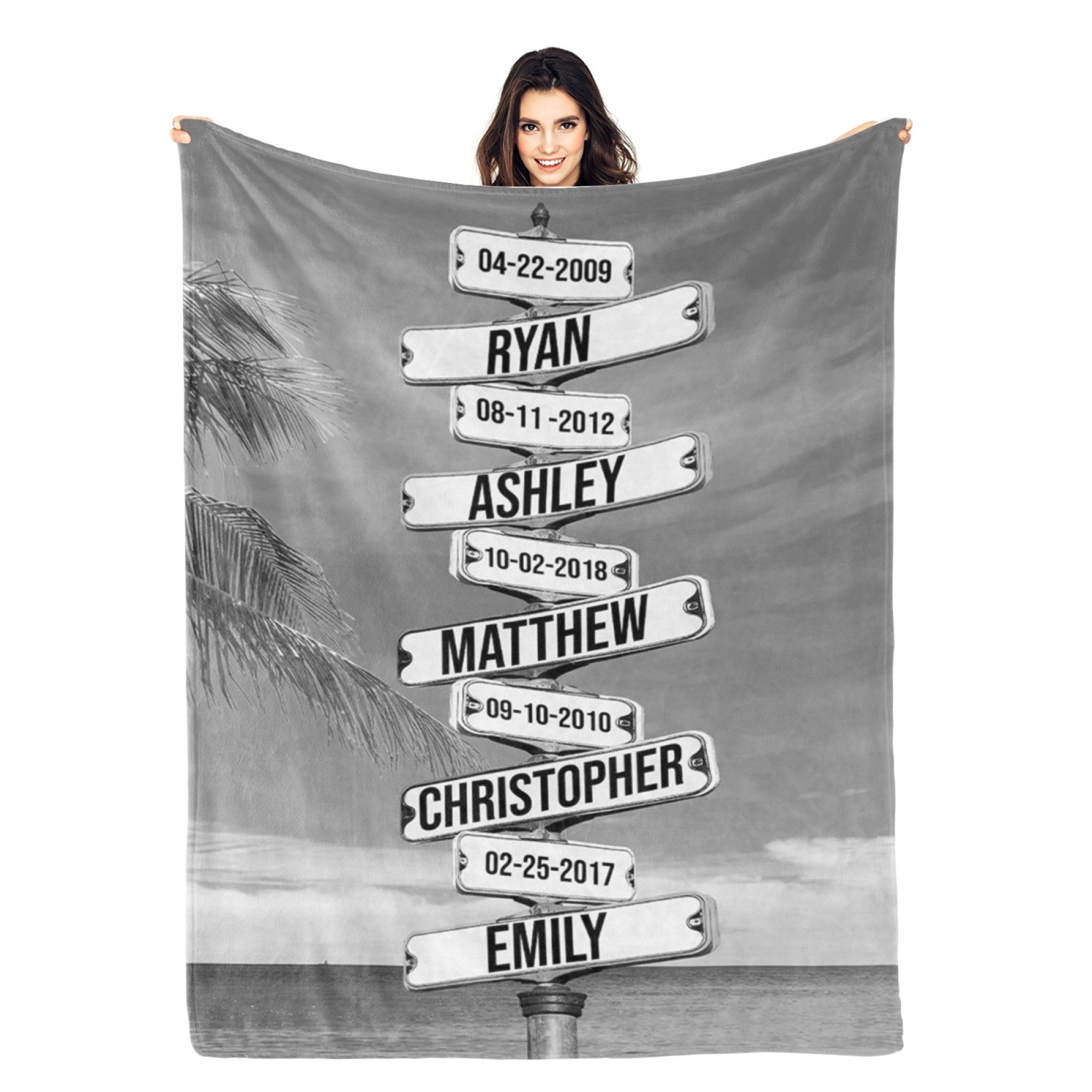 Personalized Family Names & Date of Birth Vintage Street Sign Blanket Custom Multi-Name for Family