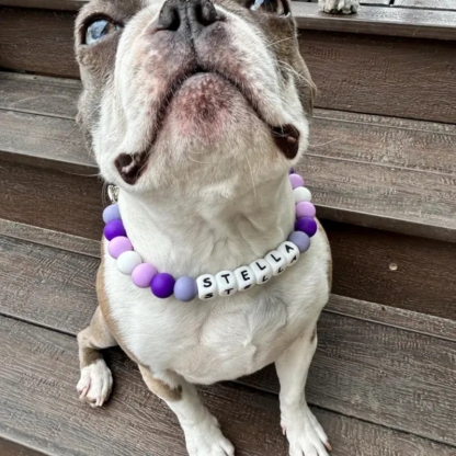 Personalized Black and White Custom Beaded Name Dog Collar Handmade Gift for Pet Lover