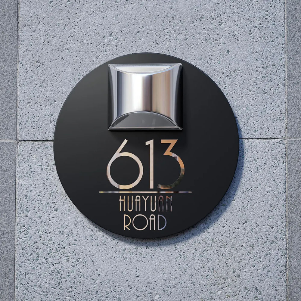 Personalized Door Address Plaque Solar Illuminated Waterproof Address House Signs Laser Cut Mirror Number Sign with LED Light House Warming Gifts