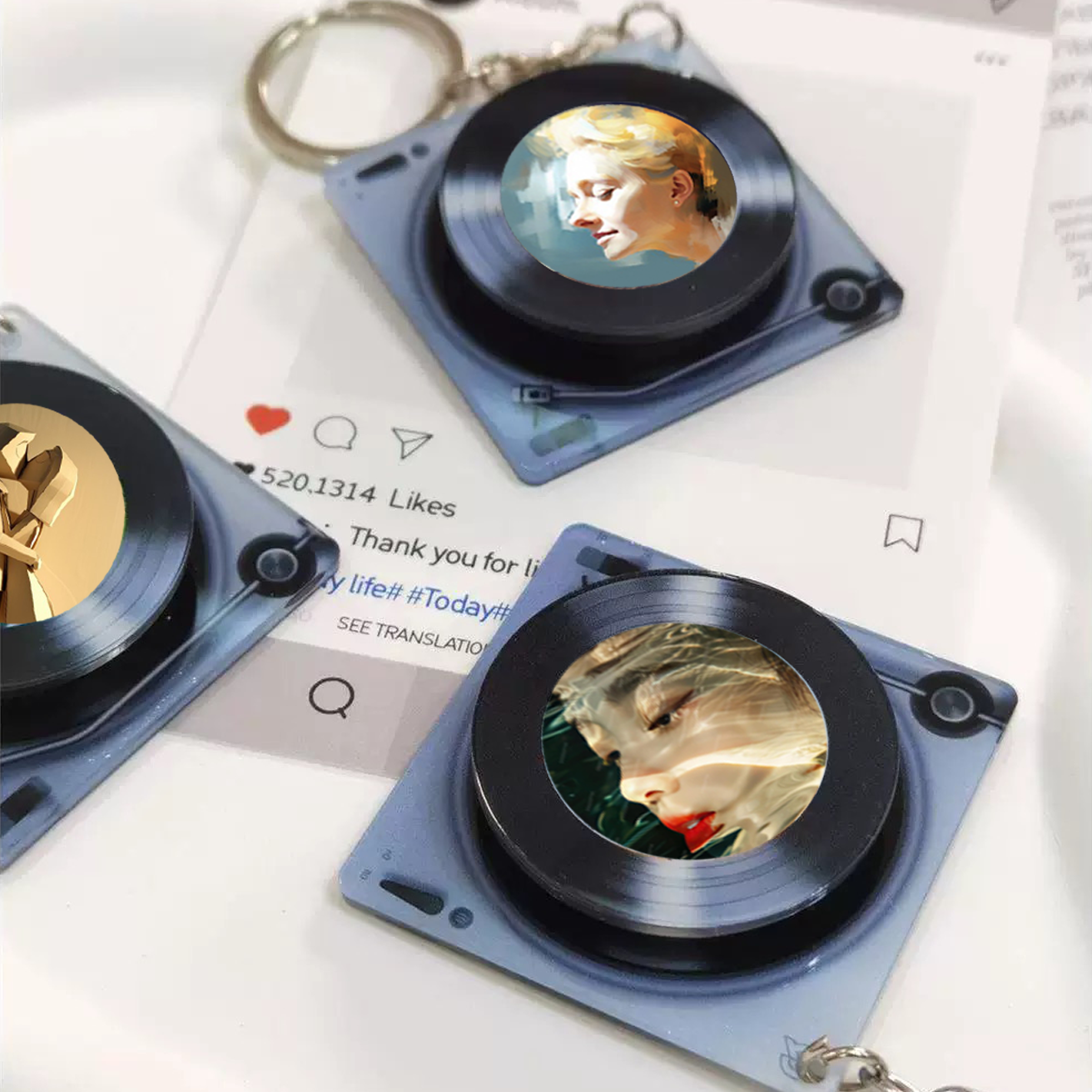 Personalized Photo Album NFC Music Acrylic Keychain Record Rotating 3d Keychain