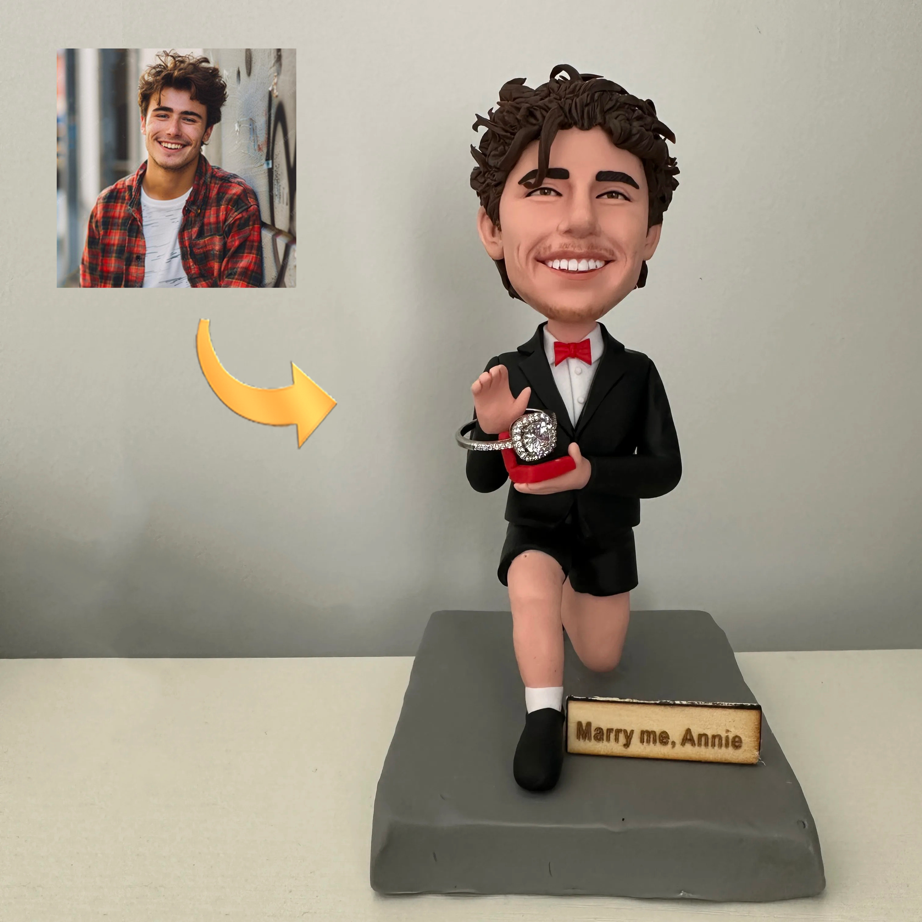 Marry Me Proposal Man Bobbleheads Figurine with Text Engraved