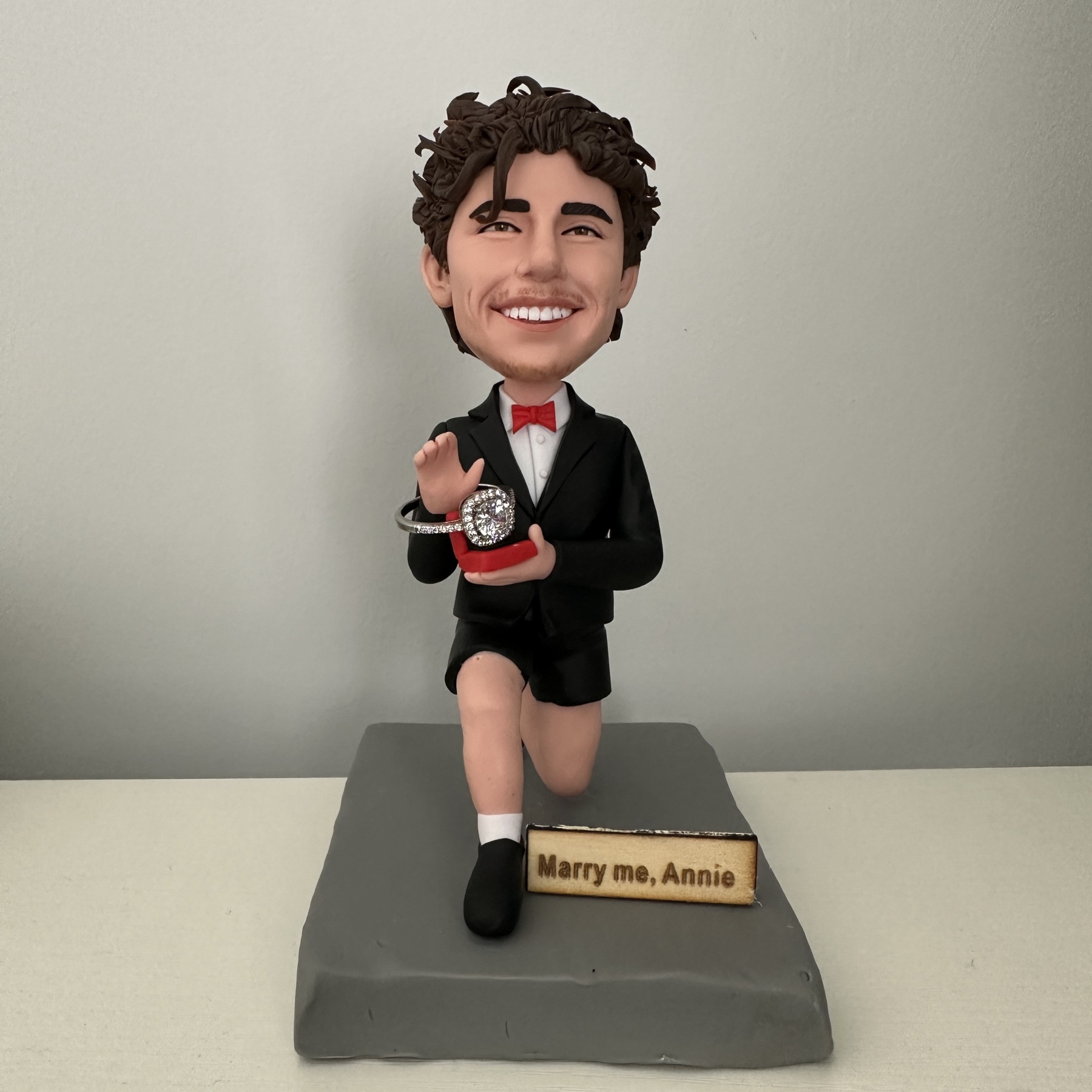 Marry Me Proposal Man Bobbleheads Figurine with Text Engraved