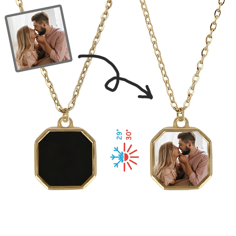 Personalized Heat-Activated Magic Necklace Custom Thermochromic Photo Pendant Hidden Picture Memorial Gift Valentine's Gift