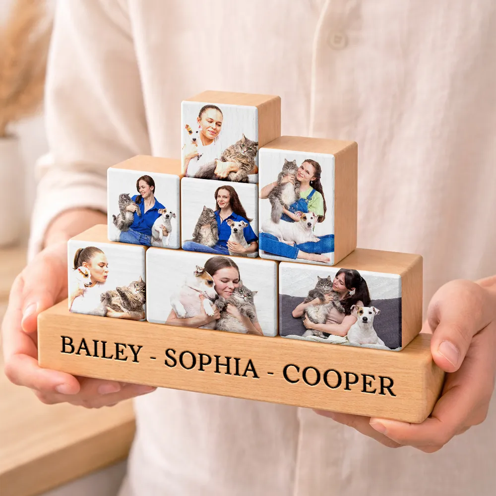 Personalized Wooden Stacking Photo Blocks Custom Photo Blocks Family Gifts for Father's Day