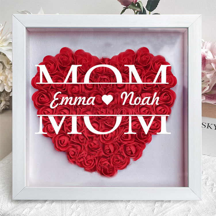 Personalized Flower Shadow Box Custom 1-5 Names Rose Frame Mother’s Day Gift for Mom, Grandma, Nana