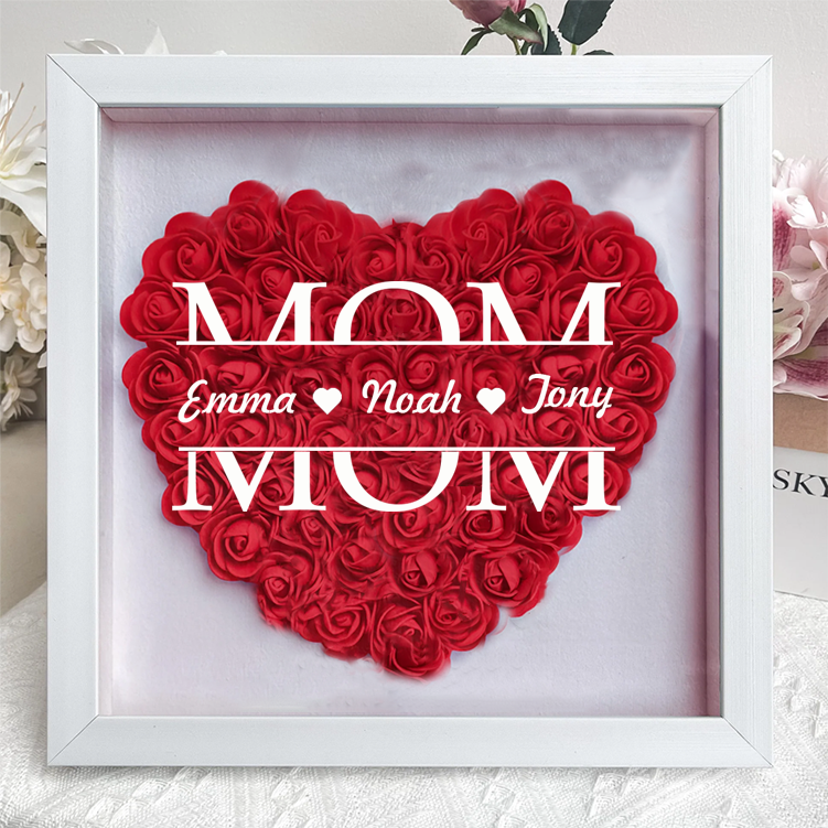 Personalized Flower Shadow Box Custom 1-5 Names Rose Frame Mother’s Day Gift for Mom, Grandma, Nana