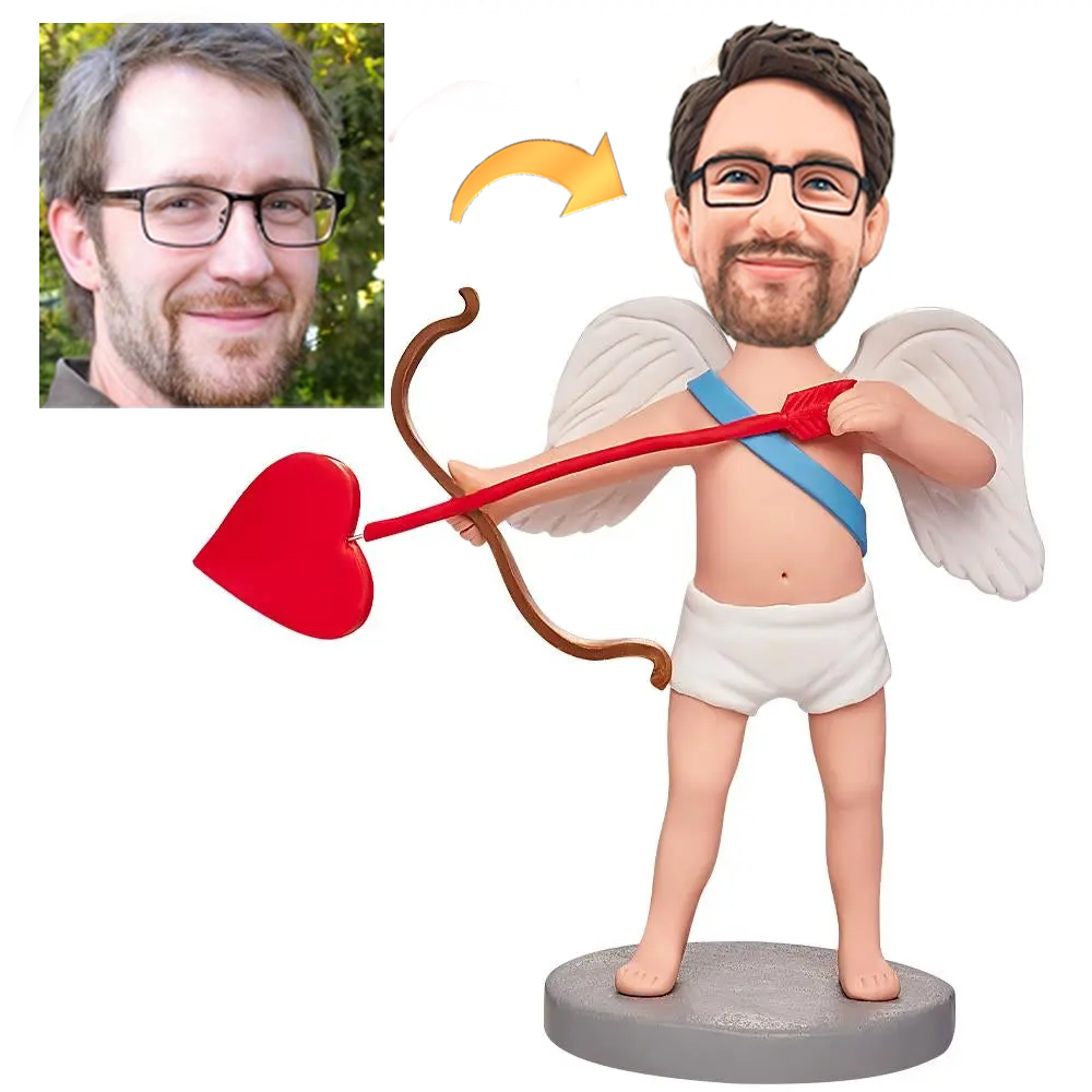 Personalized Cupid and Heart Bobbleheads with Custom Engraving