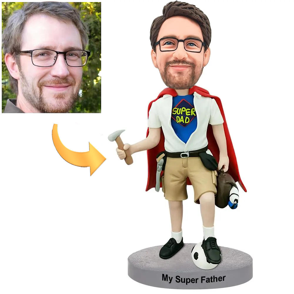 Super Dad Custom Bobblehead With Engraved Text