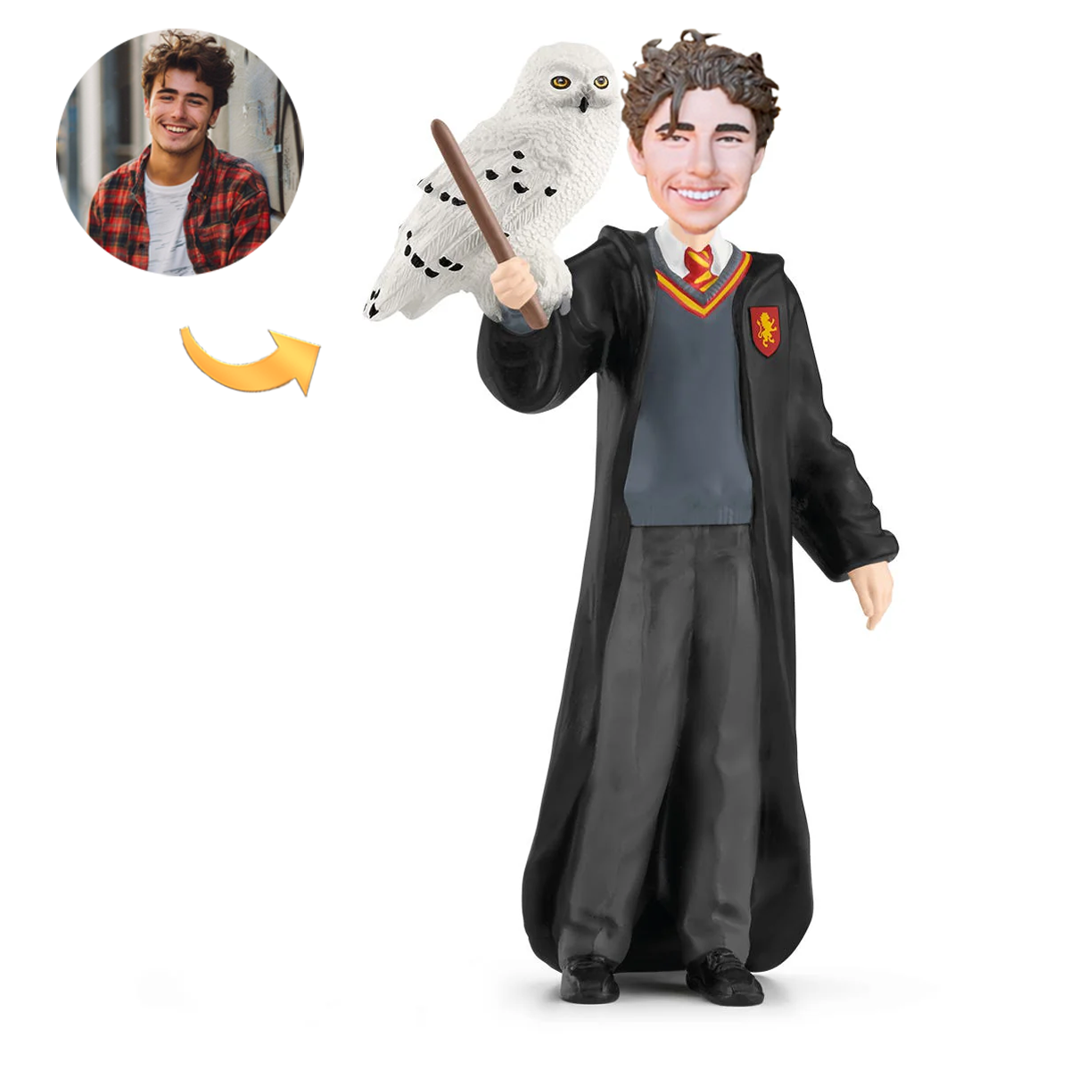 Wizard Holding an Owl with a Magic Wand Custom Bobblehead