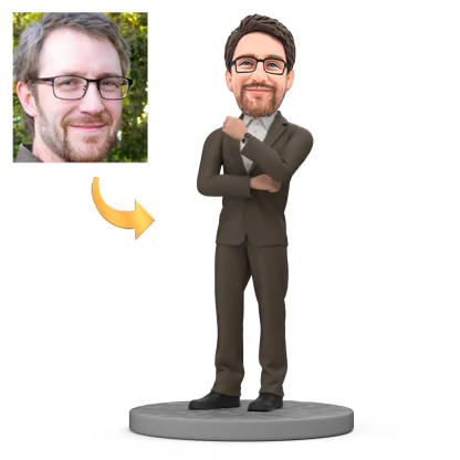 Custom Boss Bobblehead in Brown Suit with Watch Perfect Boss's Day Gift
