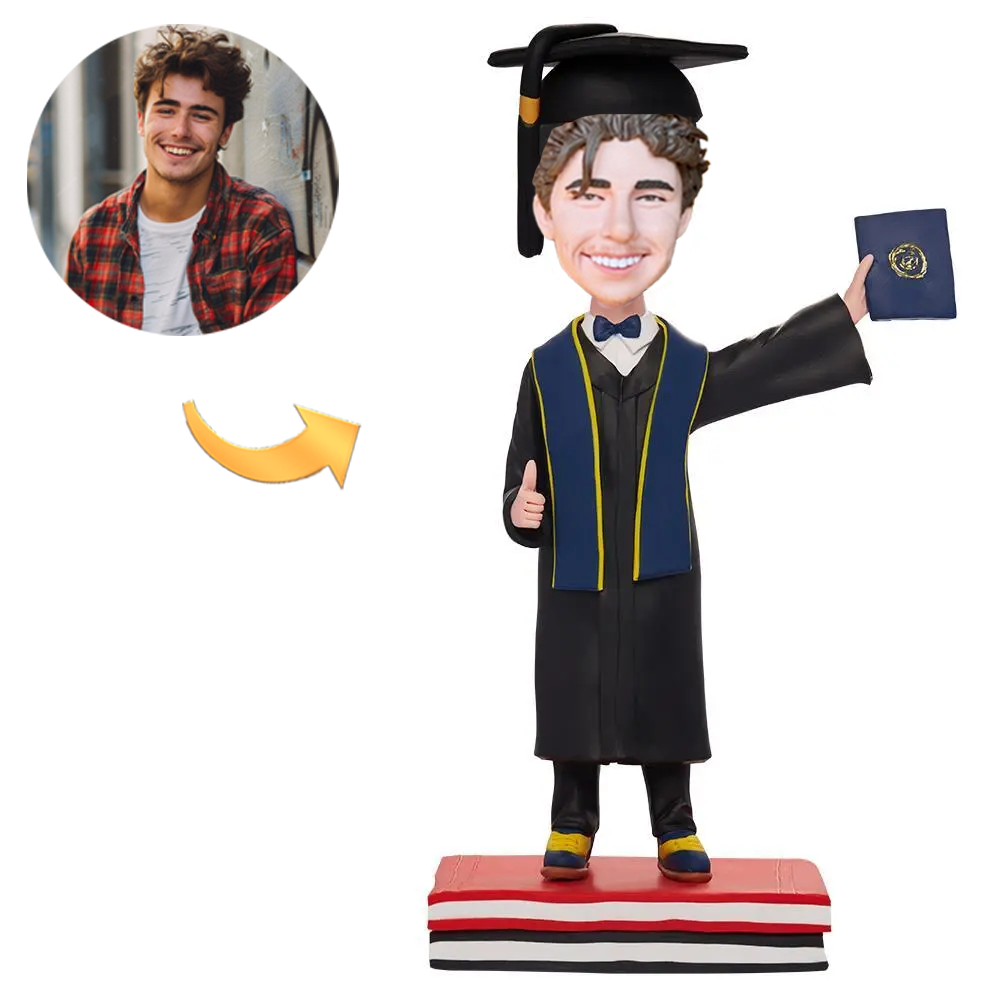 Custom Graduation Man Bobblehead Holding Diploma with Personalized Engraving