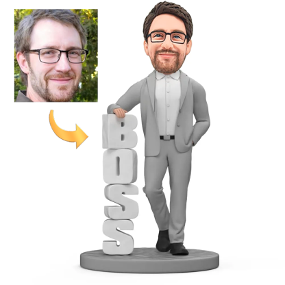 Boss's Day Gift Custom Bobblehead of Boss in Gray Suit
