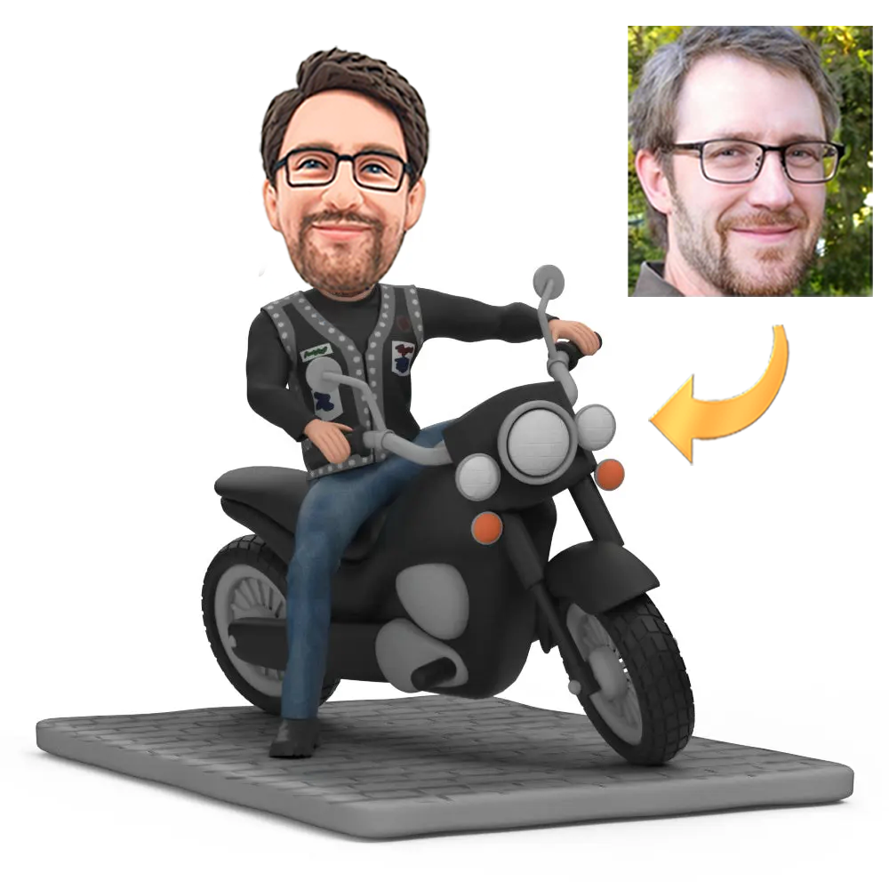 Custom Motorcycle Bobblehead Personalized Figure Riding a Motorcycle with Custom Text