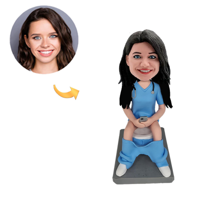 Funny Bobblehead Clay Figurine of a Woman Sitting on the Toilet
