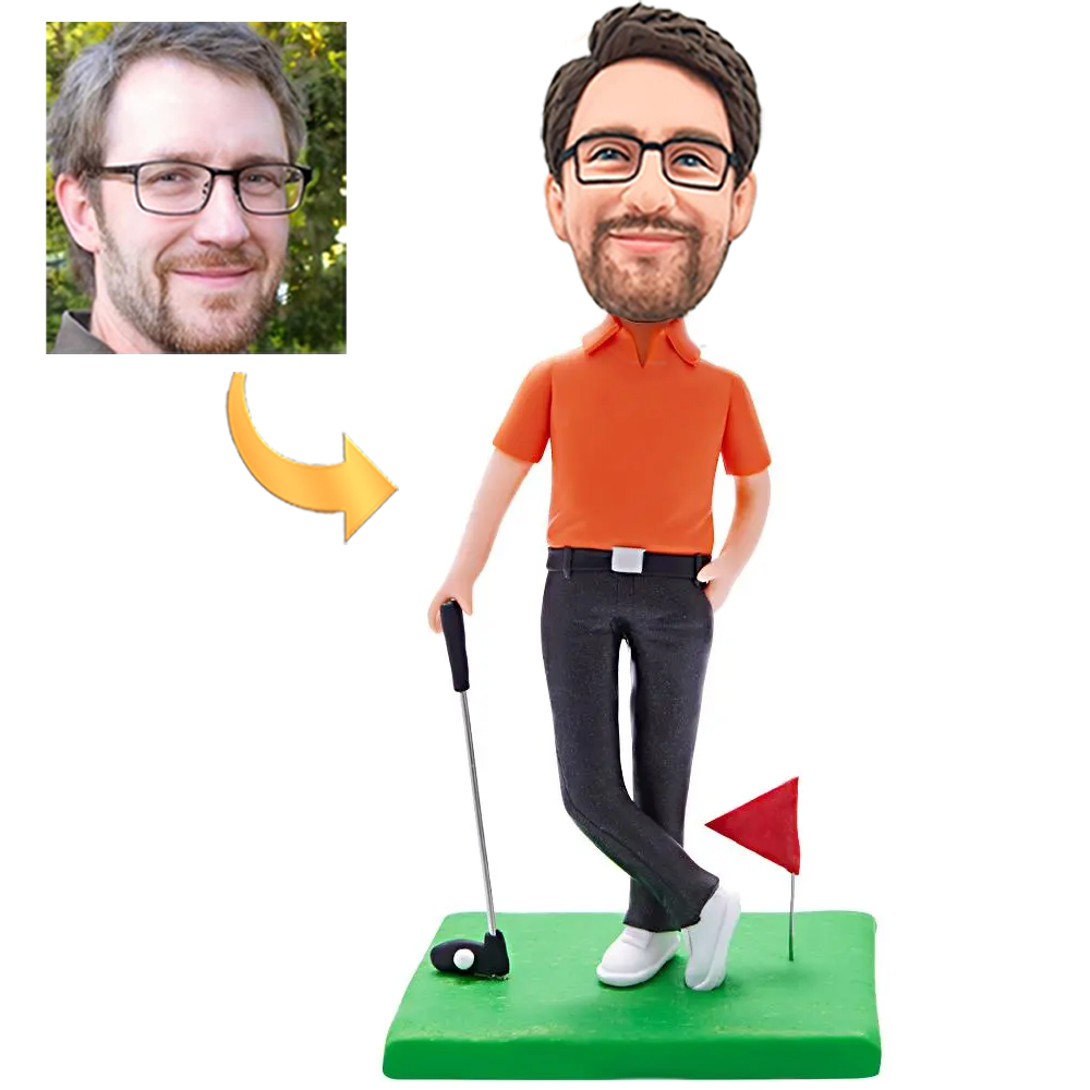Custom Bobblehead of a Golfer on the Course with Personalized Engraving