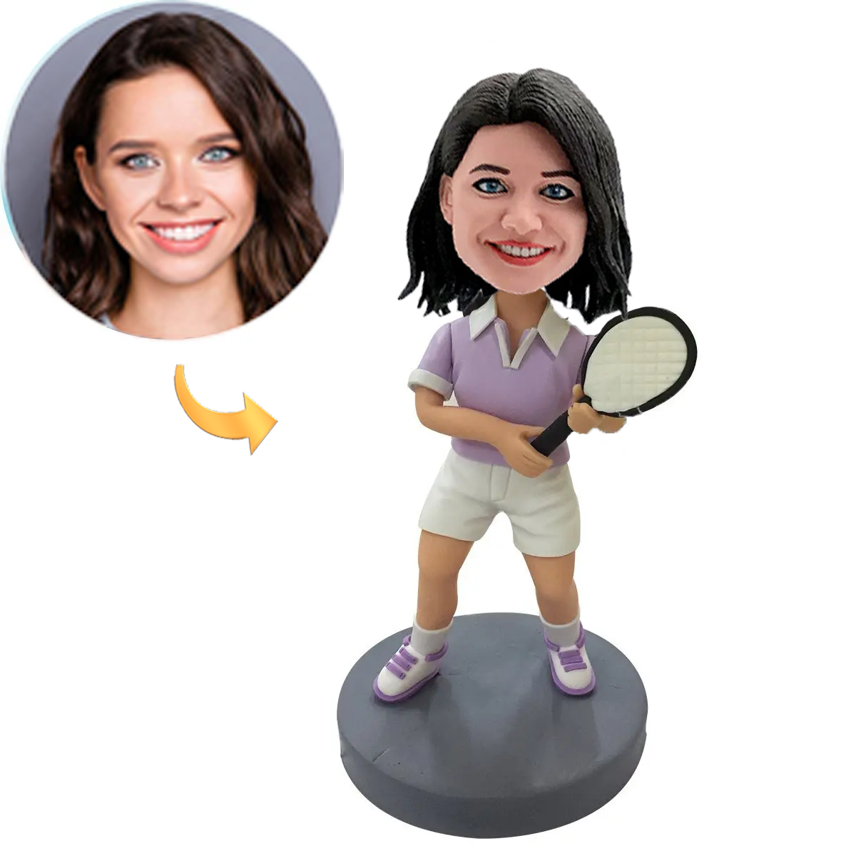 Custom Bobblehead of a Tennis Player with Personalized Engraving