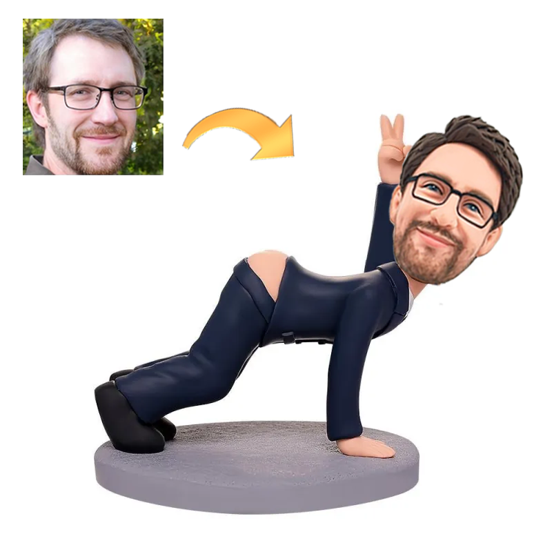 Funny Happy Man Custom Bobblehead with Engraved Text