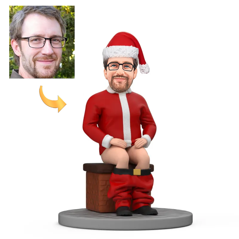 Funny Santa Claus Sitting on The Chimney Custom Bobblehead with Engraved Text Christmas Gift