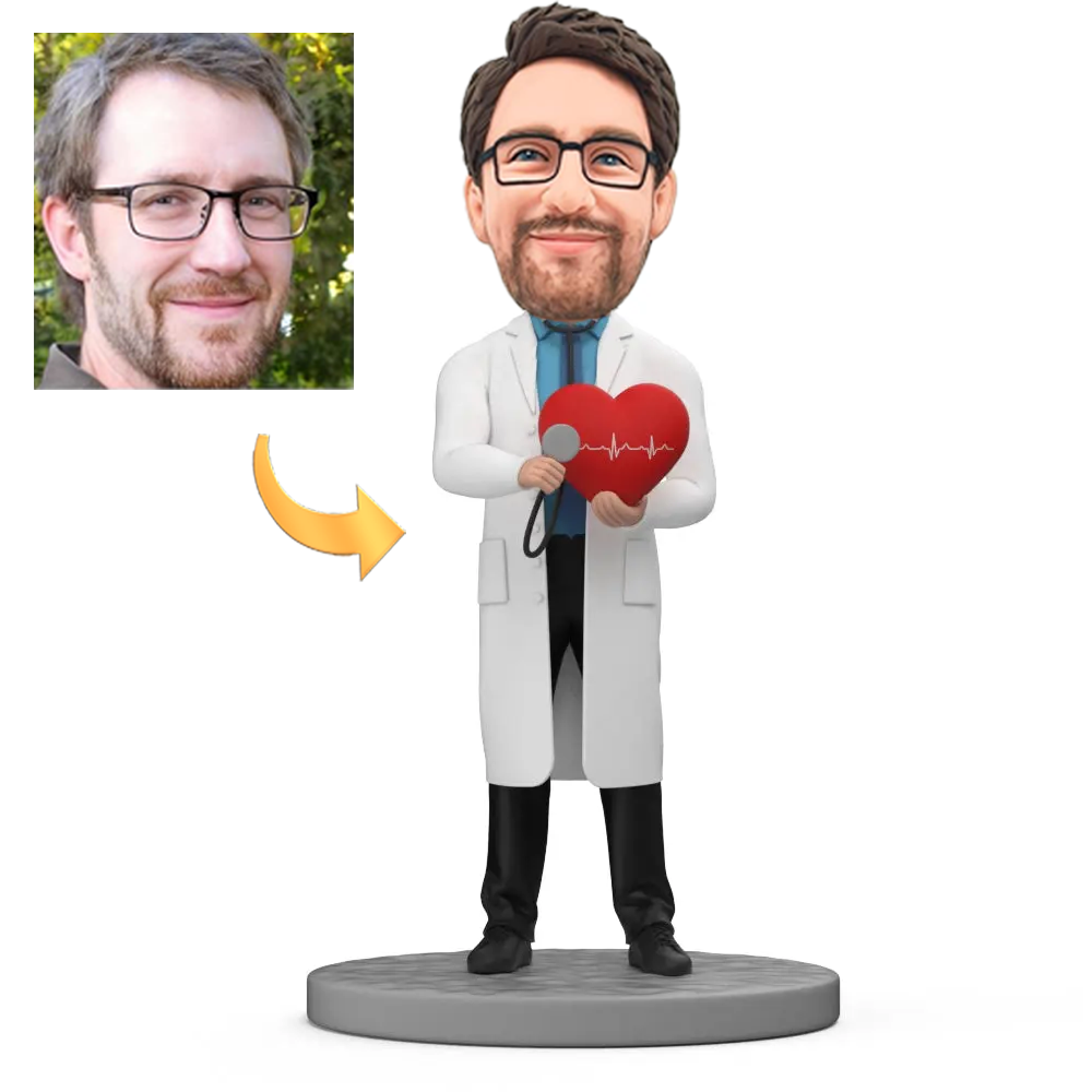 Custom Cardiologist Bobblehead Holding a Red Heart