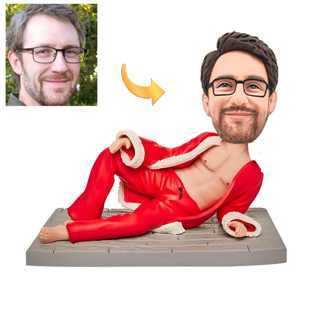 Lying Christmas Boy Custom Bobblehead with Engraved Text Christmas Gift