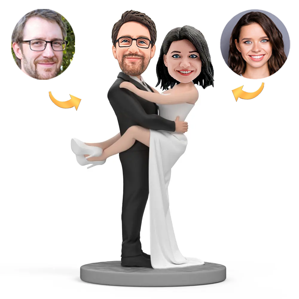 Wedding Couple Custom Bobblehead with Engraved Text