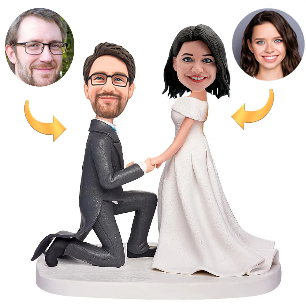 Propose Marriage Custom Bobblehead with Engraved Text Gift for Couple